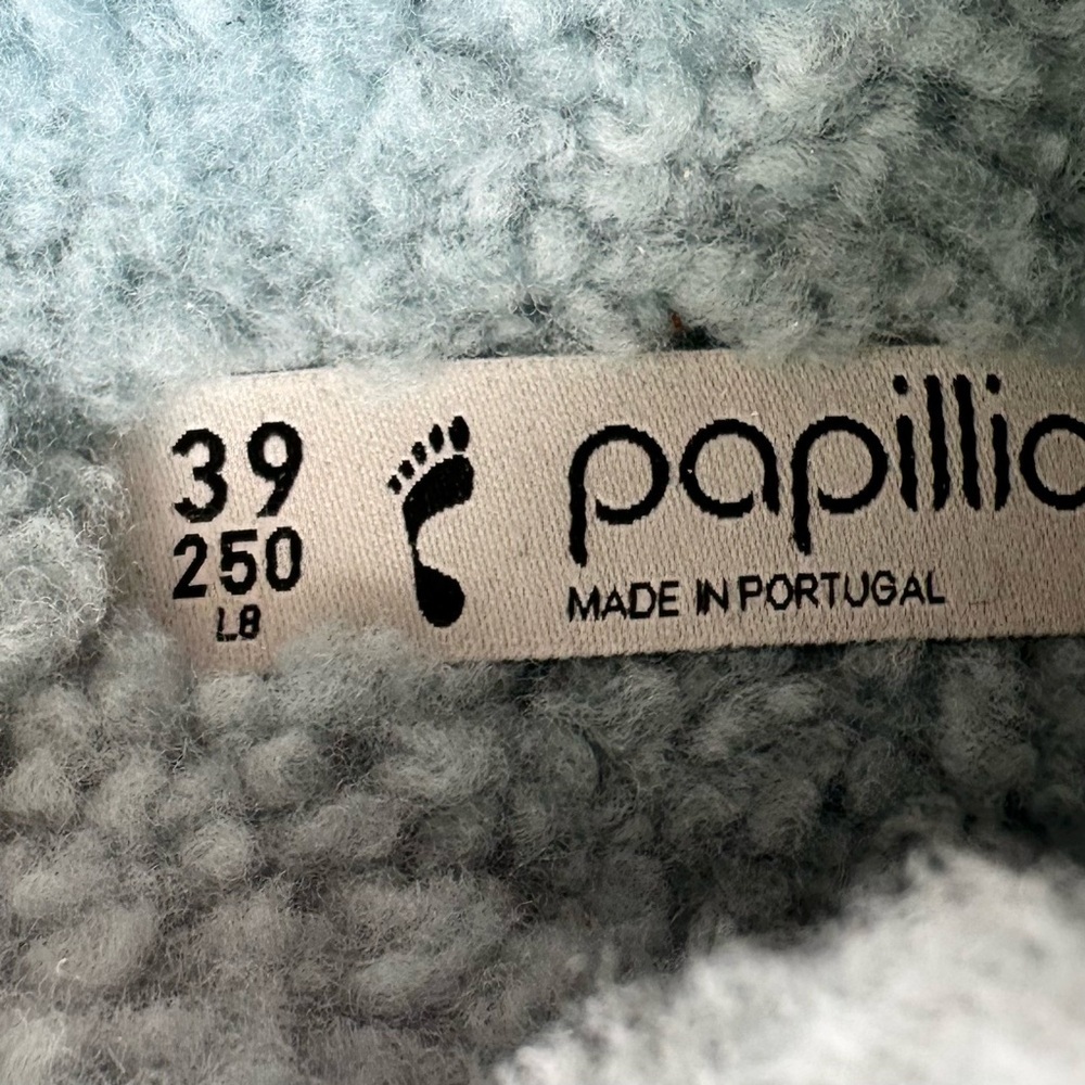 NWT Birkenstock Papillio Arizona Big Buckle Shearling fuzzy sandal blue 39/8 - Picture 13 of 16